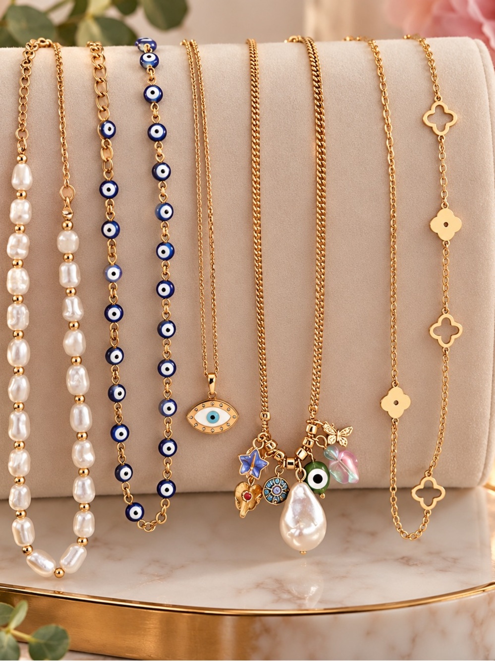 NECKLACE LOT- Gold-Tone Multi Necklaces Designer influenced
